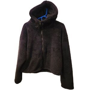 Victoria's Secret Pink Hoodie Teddy Bear Fleece Black Pocket Large